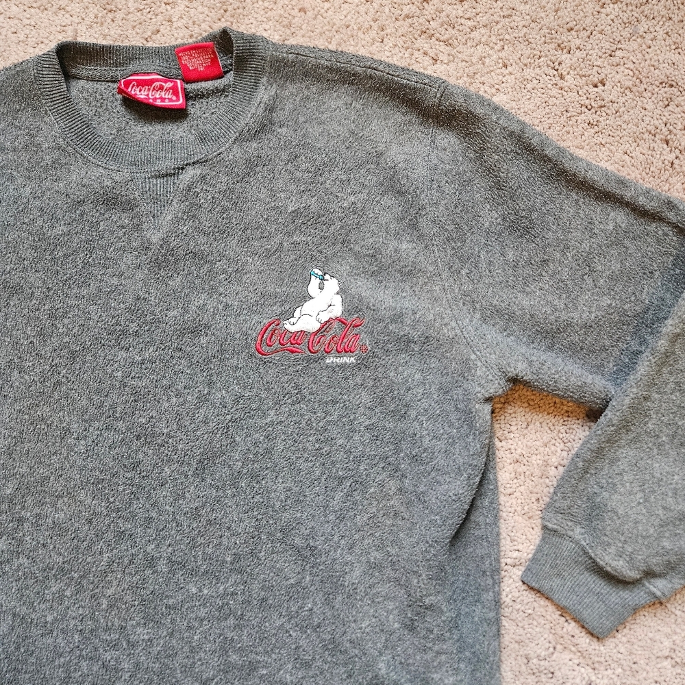 Vintage Coca Cola Official Licensed Polar Bear Grey Fleece Sweatshirt Women S